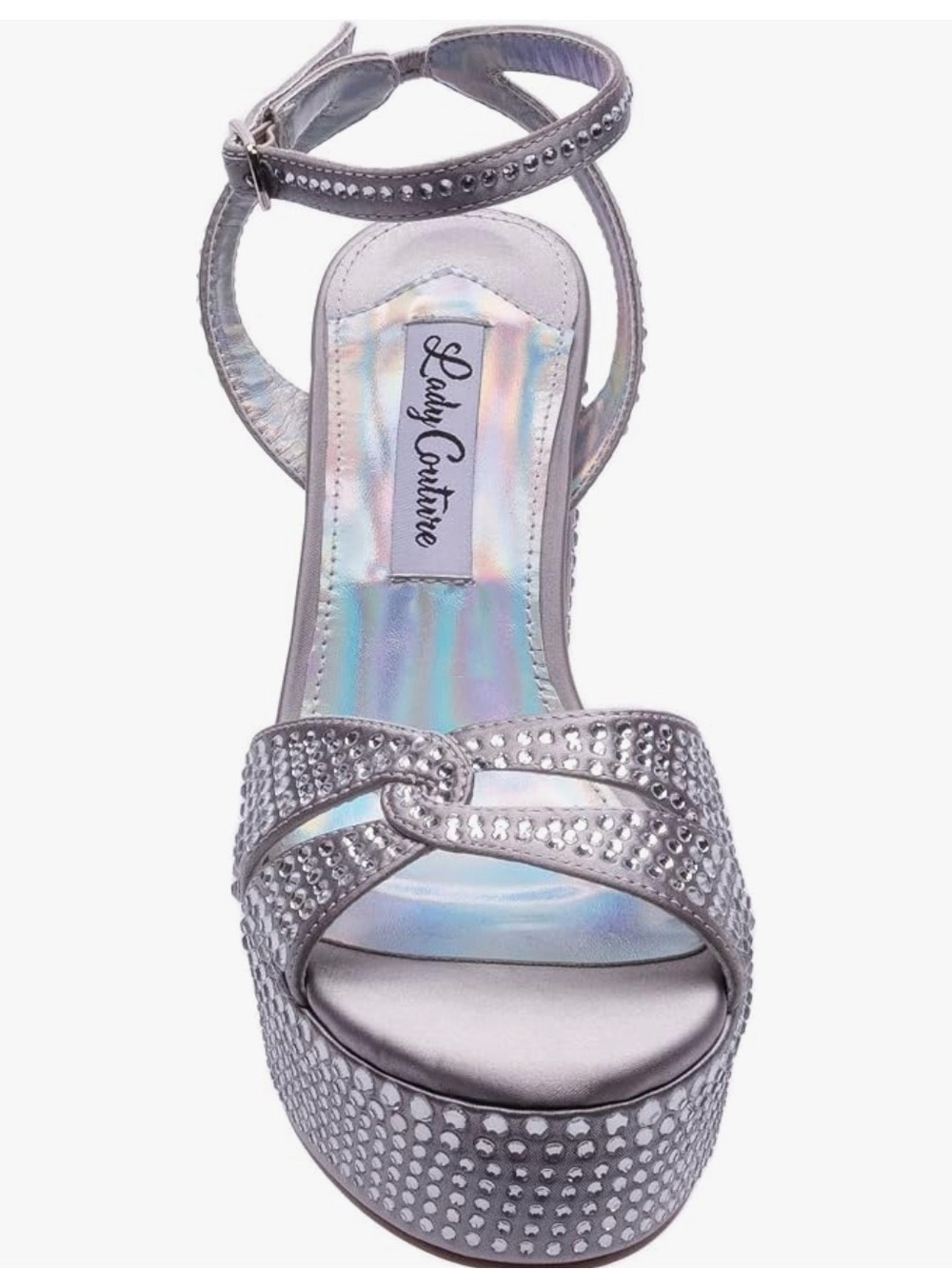 Lady Couture Silver Rhinestone Platform Sandal with Ankle Strap